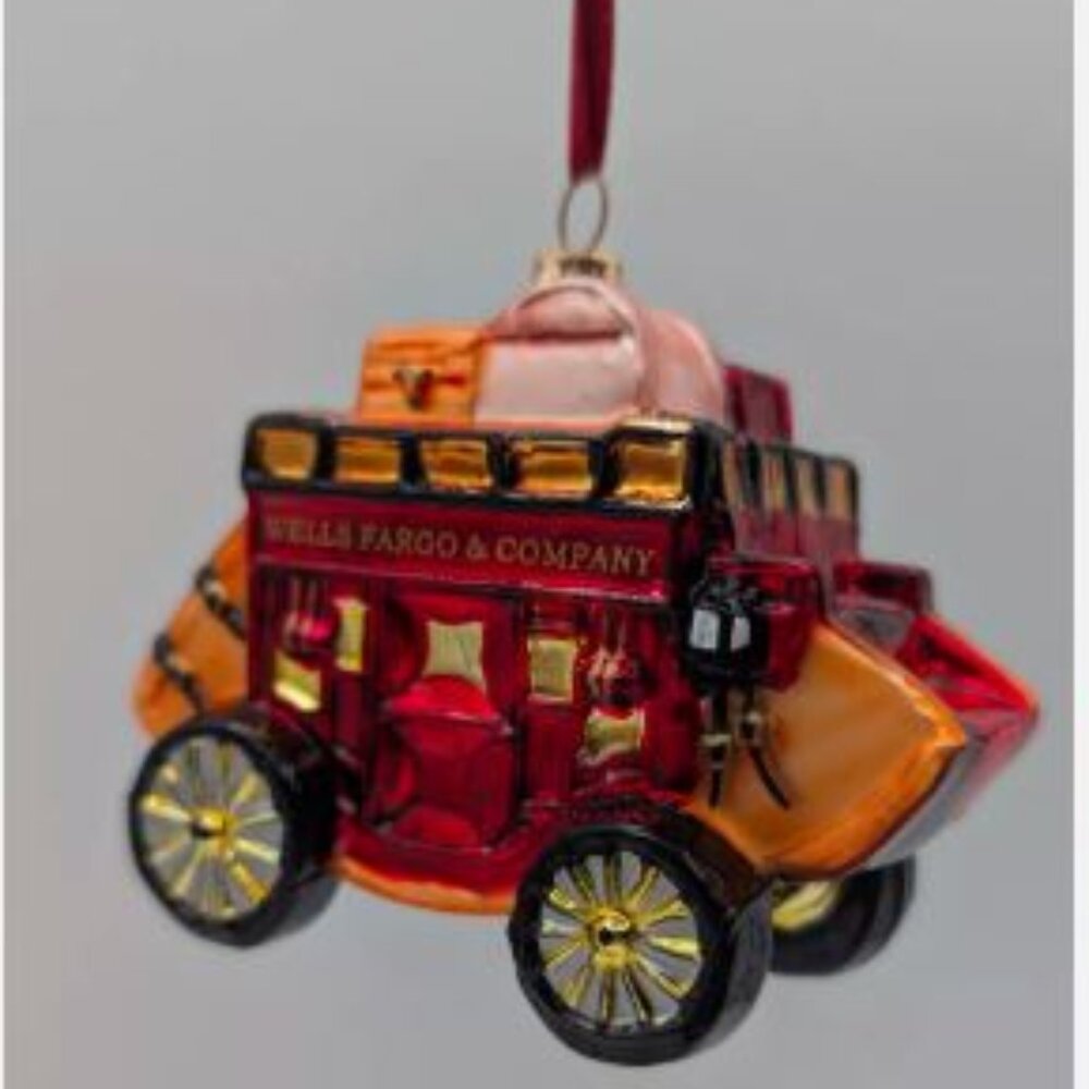 Wells Fargo & Company Blown Glass Stagecoach Christmas Ornament